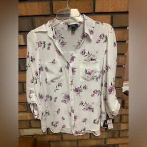 By & By White and Pink Notched Collar Button Down Shirt